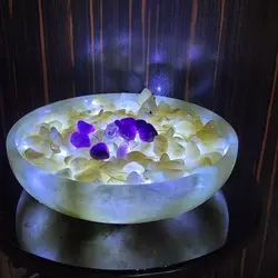 آبنما سنگی با سنگ مرمر به همراه سنگ های نیمه زینتی آمیتیست با کیفیت عالی | هدیه تولد | جهیزیه عروس | کادویی | ظروف سنگی آقای سنگی | ظروف آنتیک و کلکسیونی