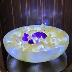 آبنما سنگی با سنگ مرمر به همراه سنگ های نیمه زینتی آمیتیست با کیفیت عالی | هدیه تولد | جهیزیه عروس | کادویی | ظروف سنگی آقای سنگی | ظروف آنتیک و کلکسیونی