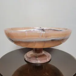 ظرف میوه خوری سنگی سنگ مرمر پایه دار با تم رنگ صورتی کمرنگ | هدیه تولد | جهیزیه عروس | کادویی | ظروف سنگی آقای سنگی | ظروف آنتیک و کلکسیونی