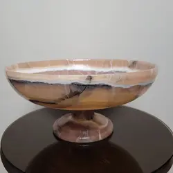 ظرف میوه خوری سنگی سنگ مرمر پایه دار با تم رنگ صورتی کمرنگ | هدیه تولد | جهیزیه عروس | کادویی | ظروف سنگی آقای سنگی | ظروف آنتیک و کلکسیونی