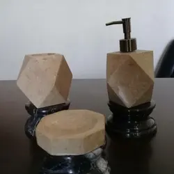 ست سرویس بهداشتی سنگی پایه دار مشکی طرح فانتزی سه تکه (جامایع دستشویی و جامسواک و جا صابونی) | هدیه تولد | جهیزیه عروس | کادویی | ظروف سنگی آقای سنگی | ظروف آنتیک و کلکسیونی