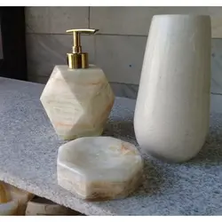 سِت سه تکه سنگی سرویس بهداشتی (جامایع دستشویی و گلدان و جا صابونی) | هدیه تولد | جهیزیه عروس | کادویی | ظروف سنگی آقای سنگی | ظروف آنتیک و کلکسیونی