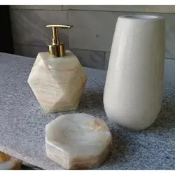 سِت سه تکه سنگی سرویس بهداشتی (جامایع دستشویی و گلدان و جا صابونی) | هدیه تولد | جهیزیه عروس | کادویی | ظروف سنگی آقای سنگی | ظروف آنتیک و کلکسیونی