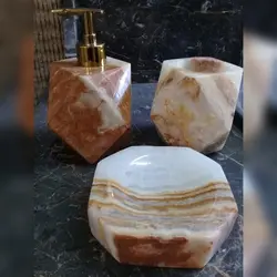 ست سرویس بهداشتی سنگی طرح فانتزی سه تکه (جامایع دستشویی و جامسواک و جا صابونی 8 ضلعی) | هدیه تولد | جهیزیه عروس | کادویی | ظروف سنگی آقای سنگی | ظروف آنتیک و کلکسیونی