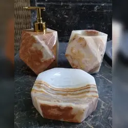 ست سرویس بهداشتی سنگی طرح فانتزی سه تکه (جامایع دستشویی و جامسواک و جا صابونی 8 ضلعی) | هدیه تولد | جهیزیه عروس | کادویی | ظروف سنگی آقای سنگی | ظروف آنتیک و کلکسیونی