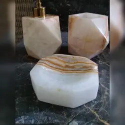 ست سرویس بهداشتی سنگی طرح فانتزی سه تکه (جامایع دستشویی و جامسواک و جا صابونی 8 ضلعی) | هدیه تولد | جهیزیه عروس | کادویی | ظروف سنگی آقای سنگی | ظروف آنتیک و کلکسیونی