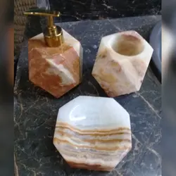 ست سرویس بهداشتی سنگی طرح فانتزی سه تکه (جامایع دستشویی و جامسواک و جا صابونی 8 ضلعی) | هدیه تولد | جهیزیه عروس | کادویی | ظروف سنگی آقای سنگی | ظروف آنتیک و کلکسیونی