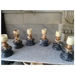 هفت سین سنگی ( سِت قهوه خوری و یا چای خوری ) مرمر خاکستری با پایه سنگی مشکی | هدیه تولد | جهیزیه عروس | کادویی | ظروف سنگی آقای سنگی | ظروف آنتیک و کلکسیونی