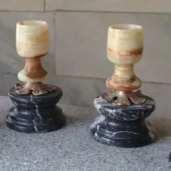 هفت سین سنگی ( سِت قهوه خوری و یا چای خوری ) مرمر خاکستری با پایه سنگی مشکی | هدیه تولد | جهیزیه عروس | کادویی | ظروف سنگی آقای سنگی | ظروف آنتیک و کلکسیونی