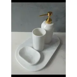 ست کامل سرویس بهداشتی سنگی سفید لوکس چهار تکه (جامایع دستشویی و جامسواک و جا صابونی و سینی) | هدیه تولد | جهیزیه عروس | کادویی | ظروف سنگی آقای سنگی | ظروف آنتیک و کلکسیونی