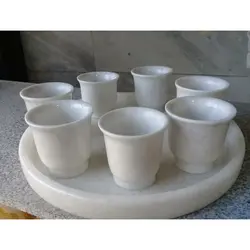 سِت قهوه خوری سنگی و یا چای خوری سینی و فنجان سنگی سفید زیبا | هدیه تولد | جهیزیه عروس | کادویی | ظروف سنگی آقای سنگی | ظروف آنتیک و کلکسیونی