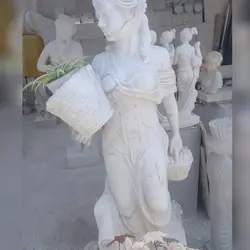 مجسمه سنگی بزرگ از معدن چینی قروه ( دختر گلدان به دست ) | هدیه تولد | جهیزیه عروس | کادویی | ظروف سنگی آقای سنگی | ظروف آنتیک و کلکسیونی