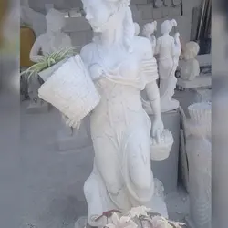 مجسمه سنگی بزرگ از معدن چینی قروه ( دختر گلدان به دست ) | هدیه تولد | جهیزیه عروس | کادویی | ظروف سنگی آقای سنگی | ظروف آنتیک و کلکسیونی