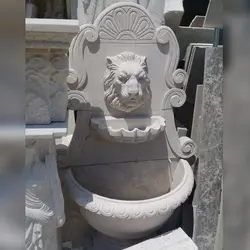 آبنما سنگی دیواری با خروج آب از دهان مجسمه شیر سنگی مناسب پذیرایی و روف گاردن و بالکن و محوطه و باغ ویلا | هدیه تولد | جهیزیه عروس | کادویی | ظروف سنگی آقای سنگی | ظروف آنتیک و کلکسیونی