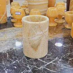 استوانه سنگی کِرِم،،سنگ طبیعی مرمر پرتغالی ،،استفاده به عنوان جامسواکی و گلدان،،زیبا براق و خوش تراش،| هدیه تولد | جهیزیه عروس | کادویی | ظروف سنگی آقای سنگی | ظروف آنتیک و کلکسیونی