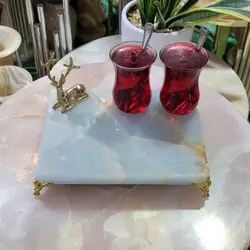 سینی سرو و پذیرایی سنگی ،سنگ طبیعی مرمر یشم ، پایه کوتاه فلزی،| هدیه تولد | جهیزیه عروس | کادویی | ظروف سنگی آقای سنگی | ظروف آنتیک و کلکسیونی