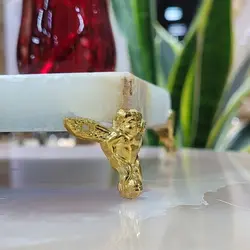 سینی سرو و پذیرایی سنگی ،سنگ طبیعی مرمر یشم ، پایه کوتاه فلزی،| هدیه تولد | جهیزیه عروس | کادویی | ظروف سنگی آقای سنگی | ظروف آنتیک و کلکسیونی