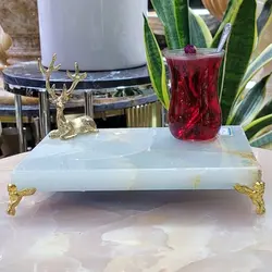 سینی سرو و پذیرایی سنگی ،سنگ طبیعی مرمر یشم ، پایه کوتاه فلزی،| هدیه تولد | جهیزیه عروس | کادویی | ظروف سنگی آقای سنگی | ظروف آنتیک و کلکسیونی