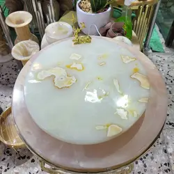 سینی سنگی سرو و پذیرایی سنگی ،سنگ طبیعی مرمر سفید،مدل پایه کوتاه،جنس پایه فلز با کیفیت ابکاری شده، سایز 30 | هدیه تولد | جهیزیه عروس | کادویی | ظروف سنگی آقای سنگی | ظروف آنتیک و کلکسیونی