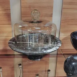 ظرف سنگی سرو و پذیرایی ،جنس پایه سنگ ،به همراه شیشه برای کیک | هدیه تولد | جهیزیه عروس | کادویی | ظروف سنگی آقای سنگی | ظروف آنتیک و کلکسیونی