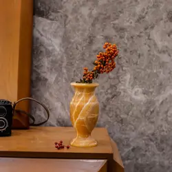 گلدان سنگی ،مدل شیپوری ،سنگ مرمر طبیعی کرم و پرتغالی،خاصیت درمانی و دفع انرژی منفی | هدیه تولد | جهیزیه عروس | کادویی | ظروف سنگی آقای سنگی | ظروف آنتیک و کلکسیونی