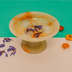 ظرف شکلات خوری سنگی پایه دار ، سنگ طبیعی مرمر سبز رگه دار | کادویی | جهیزیه عروس | هدیه تولد | ظروف سنگی آقای سنگی