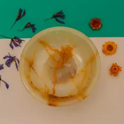 ظرف شکلات خوری سنگی پایه دار ، سنگ طبیعی مرمر سبز رگه دار | کادویی | جهیزیه عروس | هدیه تولد | ظروف سنگی آقای سنگی