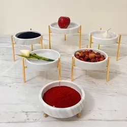 ظروف سنگی پایه دار لوکس مناسب هفت سین آجیل خوری سنگی شکلات خوری سنگی سنگ سفید پایه طلایی یا سیلور | کادویی | ظروف آنتیک و کلکسیونی | جهیزیه عروس | هدیه تولد | ظروف سنگی آقای سنگی