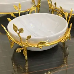 کاسه سنگی آجیل خوری سنگی پایه برگ برنجی قطر 20 سانت | هدیه تولد | جهیزیه عروس | کادویی | ظروف سنگی آقای سنگی | ظروف آنتیک و کلکسیونی