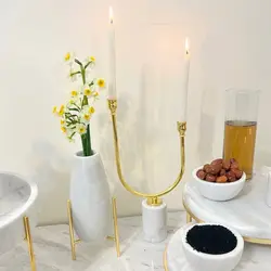 ست گلدان سنگی و شمعدان سنگی لوکس قابل سفارش با هر مدل رنگ سنگ و پایه | هدیه تولد | ظروف سنگی آقای سنگی | جهیزیه عروس