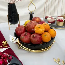 ظروف سنگی سرویس پذیرایی گل شیپوری سنگ مشکی شامل میوه شیرینی خوری سنگی سینی سنگی دمنوش اردو استند | ظروف سنگی آقای سنگی | هدیه تولد | خرید جهیزیه عروس