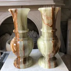 گلدان سنگی ارتفاع 40 سانت جفتی مرمرسبز | ظروف سنگی آقای سنگی | هدیه تولد | جهیزیه عروس | کادویی