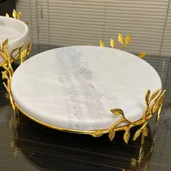 سرویس پذیرایی سنگی پایه برگ برنجی قابل سفارش با سه نوع رنگ سنگ میوه خوری سنگی شیرینی خوری سنگی آجیل خوری سنگی | ظروف سنگی آقای سنگی | هدیه تولد | جهیزیه عروس | کادویی