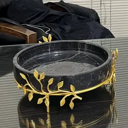 سرویس پذیرایی سنگی پایه برگ برنجی قابل سفارش با سه نوع رنگ سنگ میوه خوری سنگی شیرینی خوری سنگی آجیل خوری سنگی | ظروف سنگی آقای سنگی | هدیه تولد | جهیزیه عروس | کادویی