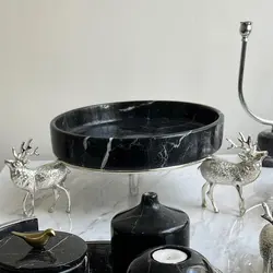 ظرف میوه خوری سنگی و شیرینی خوری سنگی گوزن برنجی با ظرف سنگی (ظرف سفید یا مشکی) | ظروف سنگی آقای سنگی | هدیه تولد | جهیزیه عروس | کادویی