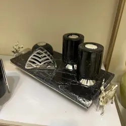 ظرف میوه خوری سنگی و شیرینی خوری سنگی گوزن برنجی با ظرف سنگی (ظرف سفید یا مشکی) | ظروف سنگی آقای سنگی | هدیه تولد | جهیزیه عروس | کادویی