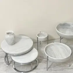 ست ظروف سنگی پذیرایی 6 تکه سنگی ازنا و پایه های سیلور (بدون گلدان) | ظروف سنگی آقای سنگی | هدیه تولد | جهیزیه عروس | هدیه روز زن