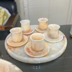 سرویس قهوه خوری سنگی فوق العاده سبک قابل سفارش با انواع رنگ سنگ | ظروف سنگی آقای سنگی | جهیزیه عروس | هدیه تولد | هدیه روز زن