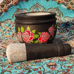 هاون سنگی بزرگ طراحی شده گلبرگ قرمز | ظروف سنگی آقای سنگی | هدیه تولد | جهیزیه عروس