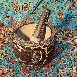 هاون سنگی حکاکی شده طرح صنم | ظروف سنگی آقای سنگی | هدیه تولد | جهیزیه عروس