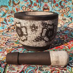 هاون سنگی قلم زنی شده سایز متوسط مناسب برای جهیزیه و کلکسیونی | ظروف سنگی آقای سنگی | هدیه تولد