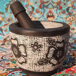 هاون سنگی قلم زنی شده سایز متوسط مناسب برای جهیزیه و کلکسیونی | ظروف سنگی آقای سنگی | هدیه تولد