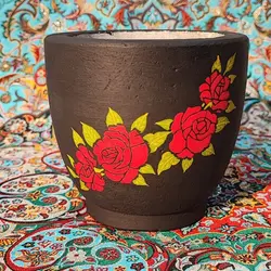 هاون سنگی متوسط طراحی شده طرح گلبرگ قرمز | ظروف سنگی آقای سنگی | جهیزیه عروس | هدیه تولد