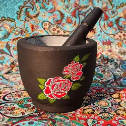 هاون سنگی زعفران ساب طراحی شده طرح دوگل | ظروف سنگی آقای سنگی | هدیه تولد | جهیزیه