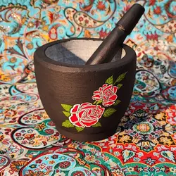 هاون سنگی زعفران ساب طراحی شده طرح دوگل | ظروف سنگی آقای سنگی | هدیه تولد | جهیزیه