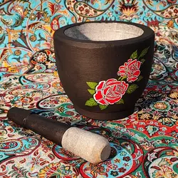 هاون سنگی زعفران ساب طراحی شده طرح دوگل | ظروف سنگی آقای سنگی | هدیه تولد | جهیزیه