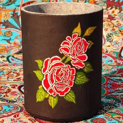 لیوان سنگی طراحی شده طرح گل رز قرمز | ظروف سنگی آقای سنگی | هدیه تولد | جهیزیه