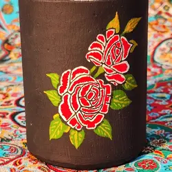 لیوان سنگی طراحی شده طرح گل رز قرمز | ظروف سنگی آقای سنگی | هدیه تولد | جهیزیه