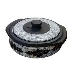 ماهیتابه سنگی 4 نفره قلم زنی شده مدل شکوفه | تابه سنگی | ظروف سنگی آقای سنگی | ظروف سالم آشپزی طب سنتی درمان کمخونی