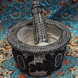 هاون سنگی حکاکی شده دسته دار طرح گل پنج برگ | هاون سنگی | ظروف سنگی آقای سنگی